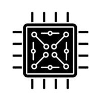 Prozessor mit elektronischen Schaltungen Glyphensymbol. Mikroprozessor mit Mikroschaltungen. Chip, Mikrochip, Chipsatz. Zentralprozessor. Integrierter Schaltkreis. Silhouette-Symbol. negativer Raum. isolierte Vektorgrafik vektor