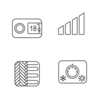 lineare ikonen der klimaanlage eingestellt. digitales Thermostat, Leistungsstufe, Fußbodenheizung, Klimaregelung. dünne Linienkontursymbole. isolierte vektorumrissillustrationen. editierbarer Strich vektor