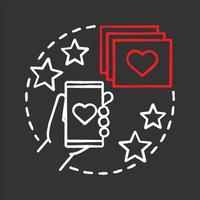 Smartphone-Dating-App-Kreide-Konzept-Symbol. romantische Einladungsidee. erste Verabredung. chatten. vektor isolierte tafelillustration