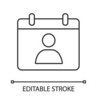 Lineares Symbol für den Kontaktkalender. Terminplanung. dünne Liniendarstellung. Termin. besonderes Datum. Geburtstagskalender. Veranstalter. Kontursymbol. Vektor isoliert Umrisszeichnung. editierbarer Strich