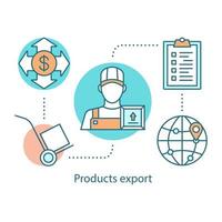 produkter export koncept ikon. logistik och distribution. leverans service idé tunn linje illustration. Frakt transport. fraktfrakt. vektor isolerade konturritning