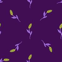 nahtloses muster des landwirtschaftsdruckes im minimalistischen stil. lila heller Hintergrund. grüne Verzierung. Blumenkulisse. vektor