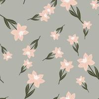 dekorativa platt flora sömlösa mönster med slumpmässigt rosa enkla blomma silhuetter tryck. grå bakgrund. vektor