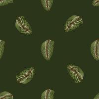 hawaii sömlöst mönster i minimalistisk stil med kreativa ormbunksbladssilhuetter. mörkgrön bakgrund. vektor