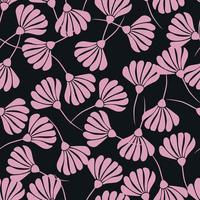 kontrastieren Sie zufälliges nahtloses Muster mit rosa Blumenschattenbildverzierung. schwarzer Hintergrund. vektor