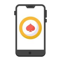 pokerchip i mobilen, platt ikon för pokerapp vektor