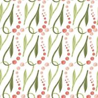 rosa liljekonvalj blommor och gröna blad seamless mönster. isolerad bakgrund. vit bakgrund. vektor