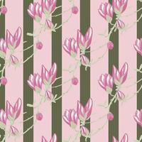 sömlösa mönster magnolior på strip rosa grön bakgrund. vacker prydnad med vårblommor. vektor