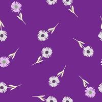 Chrysantheme Silhouetten nahtloses Muster im handgezeichneten Doodle-Stil. Zufallsdruck mit violettem Hintergrund. vektor