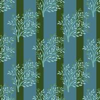 vintage seamless mönster med buske silhuetter doodle print. blå och grön randig bakgrund. vektor