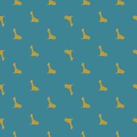 abstraktes Gekritzel scherzt nahtloses Muster mit kleinen gelben Giraffenschattenbildern. Blauer Hintergrund. vektor
