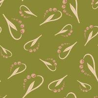 slumpmässiga rosa liljekonvalj element sömlösa doodle mönster. grön bakgrund. blomma konstverk. vektor