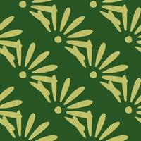 Geometrisches nahtloses Muster der Blüte mit hellen Gänseblümchenblumenelementen. grüner Hintergrund. Gartenblumendruck. vektor