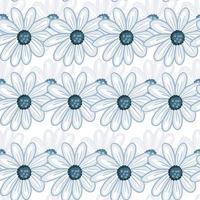 einfaches, nahtloses Blumenmuster mit blau konturiertem Gänseblümchen-Blumendruck. weißer Hintergrund. handgezeichneter Stil. vektor