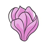 schöne japanische Magnolienrosa isoliert auf weißem Hintergrund. frühlingsblumenknospe im gekritzellinienstil für jeden zweck. vektor