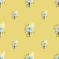 Nahtloses Muster mit kleinen Blumensträußen auf gelbem Hintergrund. Vektor florale Vorlage im Doodle-Stil. sanfte sommerliche botanische textur.