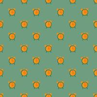 kontrastieren Sie nahtloses Muster mit hellem orangefarbenem Weckerornament. Türkisfarbener Hintergrund. dekorativer Druck. vektor