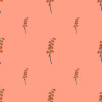 orange Maiglöckchen blüht handgezeichnetes nahtloses Muster. rosa Hintergrund. Botanische Kunstwerke des Frühlings. vektor