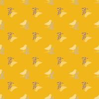 karikaturkinder niedliches nahtloses muster mit einfachem vogel auf niederlassungen drucken. gelber heller hintergrund. vektor