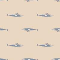 Nahtloses Muster Finnwal auf beigem Hintergrund. vorlage der zeichentrickfigur des ozeans für stoff. vektor