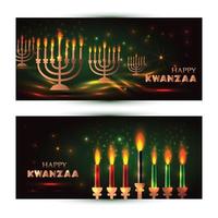 horizontale Banner für Kwanzaa mit traditionellen Farben und Kerzen, die die sieben Prinzipien oder Nguzo Saba darstellen. vektor