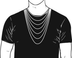 Halsketten-Größentabelle mit einer Silhouette eines Mannes. Demonstration von langen Halsketten.