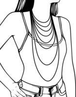 Halsketten-Größentabelle mit einer Silhouette einer Frau. Demonstration von langen Halsketten. vektor