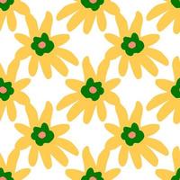 sömlösa isolerade mönster med gula och gröna färgade blom silhuetter. vit bakgrund. vektor