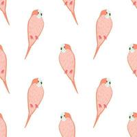 isoliertes nahtloses zoomuster mit tropischer einfacher rosa papageienverzierung. weißer Hintergrund. kindliche Gestaltung. vektor