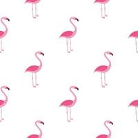 isolerade sömlösa exotiska djurmönster med doodle rosa flamingo silhuetter. vit bakgrund. vektor