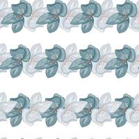 dekoratives nahtloses muster mit marineblauen umrissorchideenblumenelementen. weißer Hintergrund. einfacher Stil. vektor