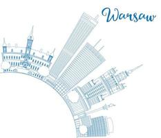 skissera warszawas silhuett med blå byggnader och kopieringsutrymme. vektor