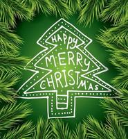 Weihnachtskarte mit weißem Baum auf grünem Hintergrund und Tannenzweig. vektor