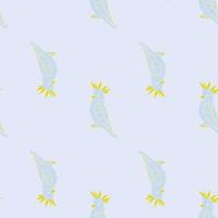 nahtloses muster im minimalistischen stil mit karikatur-kakadu-papageienformen. blauer heller Hintergrund. einfaches Design. vektor