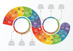 cirkel vågdiagram infografisk mall med 12 alternativ för presentationer, reklam, layouter, årsredovisningar. illustratör vektor. vektor