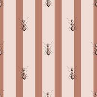 nahtlose Muster Kolonie Ameisen auf gestreiftem rosa Hintergrund. Vektor-Insekten-Vorlage im flachen Stil für jeden Zweck. moderne tiere textur. vektor