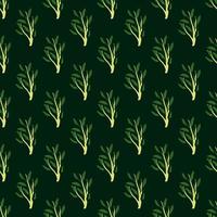 Kontrast grüne Blätter Zweige Ornament nahtlose Doodle-Muster. dunkelgrüner Hintergrund. vektor