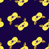 Maske Hirsche gelbe Farbe geometrisches nahtloses Muster auf dunkelviolettem Hintergrund. kindergrafikdesignelement für verschiedene zwecke. vektor