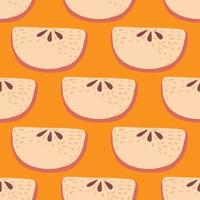 tecknad sömlös frukt mönster med äppelskivor. doodle frukter på orange bakgrund. ljus mat sommar bakgrund. vektor