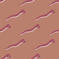 tierisches nahtloses muster mit leuchtend rosa würmersilhouetten. helloranger Hintergrund. Kunstwerk des natürlichen Lebens. vektor