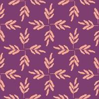 geometrisches Laub nahtloses Muster mit hellorangen Blättern auf violettem Hintergrund. abstrakte Blumenkulisse. vektor