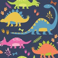 Nahtloses Muster mit bunten Dinosauriern und Pflanzen für Kinder vektor