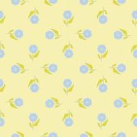 leichtes handgezeichnetes nahtloses Muster mit blauen Sonnenblumenelementen. gelber Hintergrund. Sommerdruck. vektor
