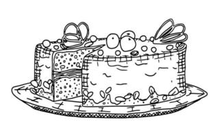 Kuchen mit Schokoladen-Doodle-Zeichnung auf einem weißen vektor