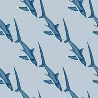 tröskar haj seamless mönster i skandinavisk stil. marina djur bakgrund. vektor illustration för barn rolig textil.