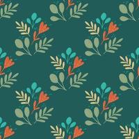 Nahtloses Muster mit volkstümlicher botanischer Verzierung. grüne, rote und blaue Blumen und Laubgrafiken. vektor