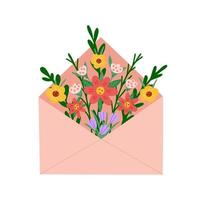 Umschlag mit Blumen. Blumenpost. Illustration für Druck, Hintergründe, Umschläge, Verpackungen, Grußkarten, Poster, Aufkleber, Textil- und Saisondesign. isoliert auf weißem Hintergrund. vektor