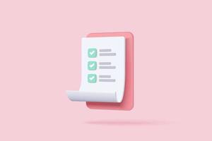 White Clipboard Task Management Todo-Checkliste, effiziente Arbeit am Projektplan, schneller Fortschritt, Level-up-Konzept, Aufgabe und Prüfung, Produktivitätslösungssymbol. 3D-Vektor rendern auf rosa Hintergrund. vektor