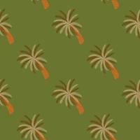 kreativ strand natur doodle sömlösa mönster med enkla palm silhuetter. grön oliv bakgrund. vektor