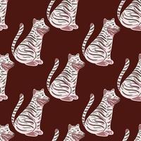 barn design sömlösa mönster med ljus doodle tiger prydnad. rödbrun bakgrund. handritad stil. vektor